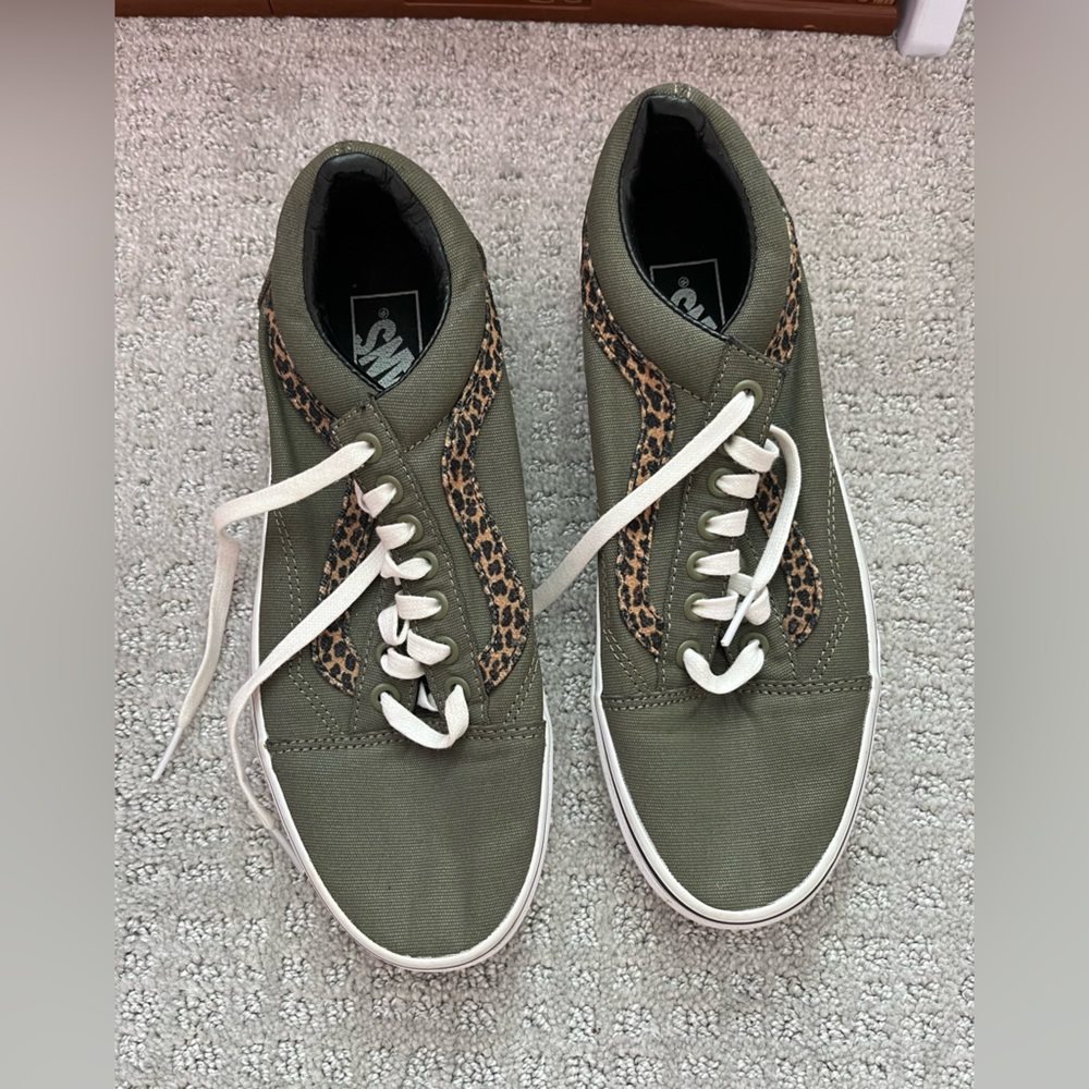 Green Cheetah Vans Slip ons Shoes